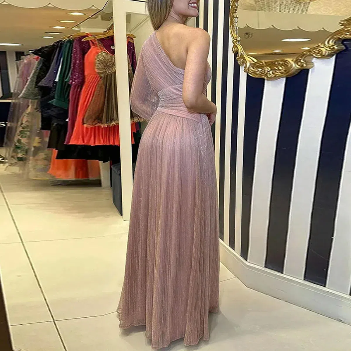 Vestido de Noche con un Solo Hombro y Manga Acampanada para Mujer, Vestido Largo con Abertura y Espalda Descubierta, Vestido Largo de Malla de Encaje para otoño, Vestido Largo con Abertura