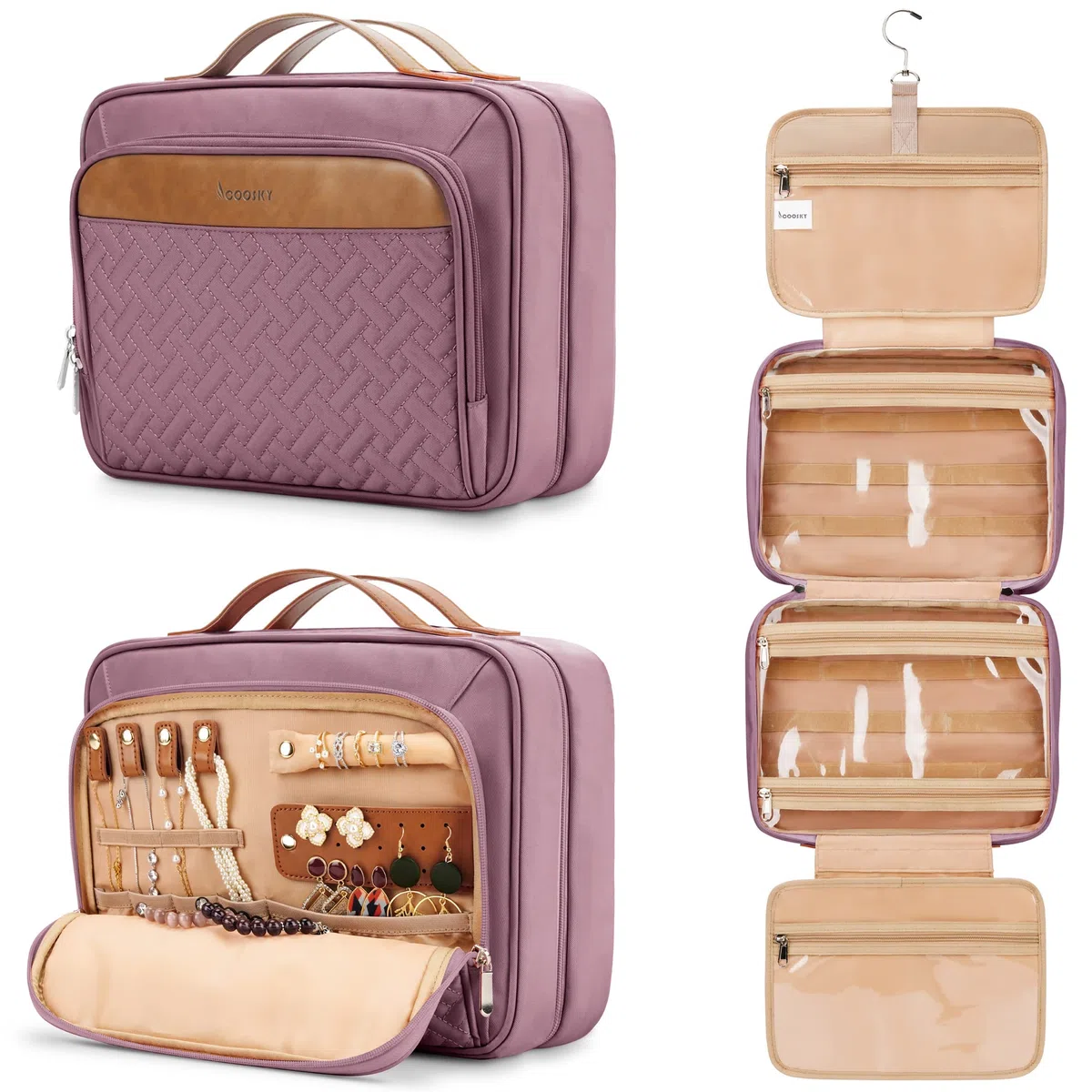 Neceser colgante de viaje para mujeres y hombres, con 6 fundas de silicona a prueba de fugas, accesorios de maquillaje impermeables, artículos esenciales de cosméticos, juego de artículos de tocador