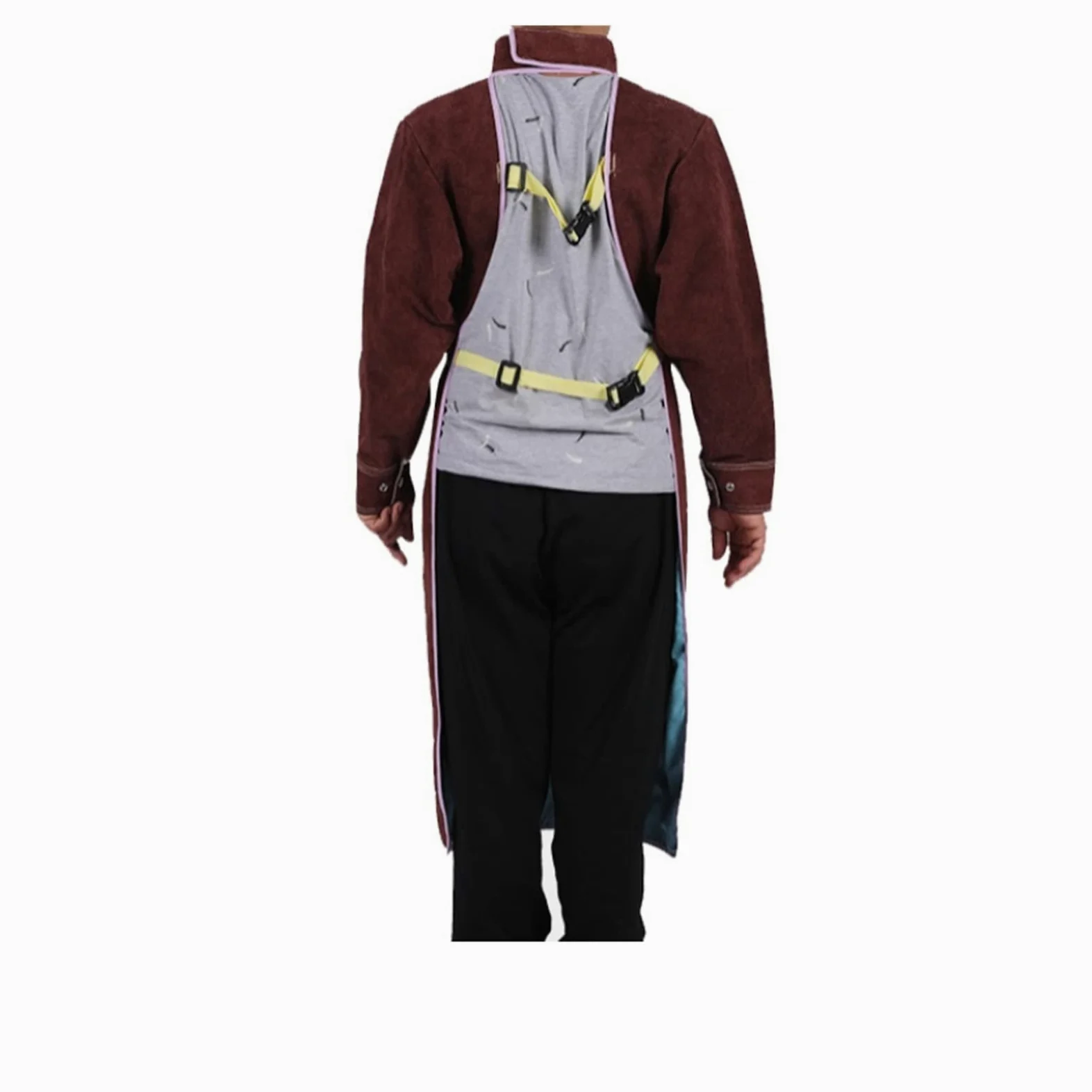 Delantal de soldadura de cuero con manga, abrigo de soldadura resistente a la llama de calor for hombres for mujeres, chaqueta de soldadura de servicio pesado, Accesorios de soldadura(Blauw,XL)