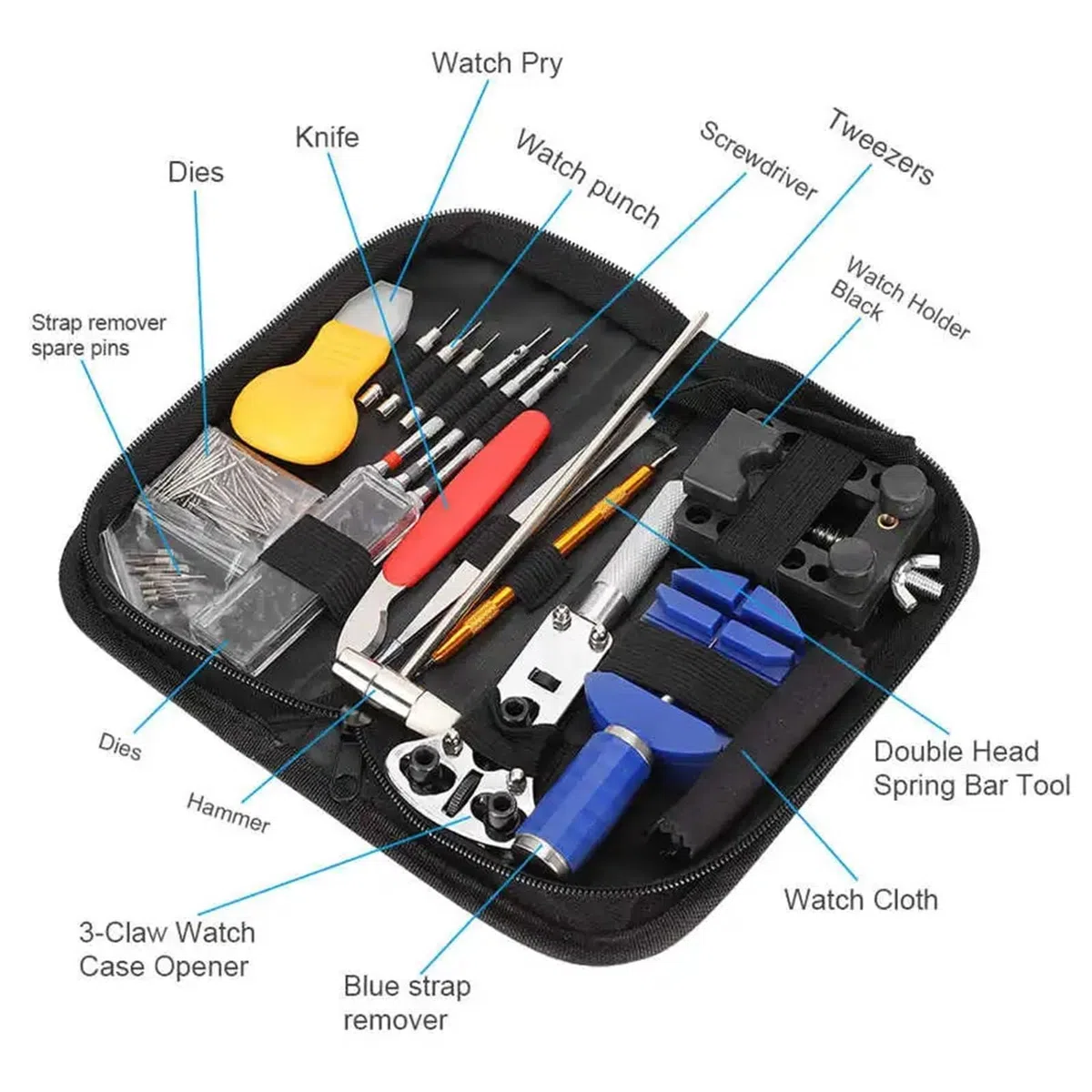 Kit De ReparacióN De Relojes Kit de reparación de Relojes, Kit de Herramientas de Ajuste de Correa de Reloj de Repuesto, Pilas for Reloj Profesional, 147 Uds. para ReparacióN De Relojes