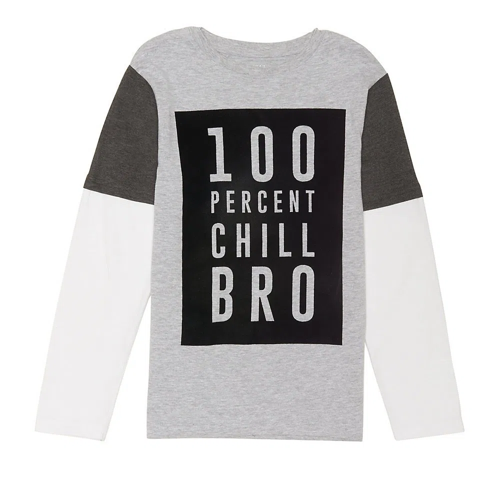 French Toast Boys' Toddler Long Sleeve Graphic 2-fer Tee, Heather Gray, 4T