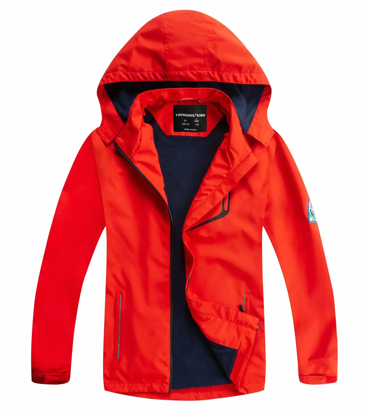 YoungSoul Impermeable con Forro Polar Niño, Chaqueta Softshell Niña, Chubasquero Cortavientos con Capucha Desmontable Rojo negro, 3-4 años/S