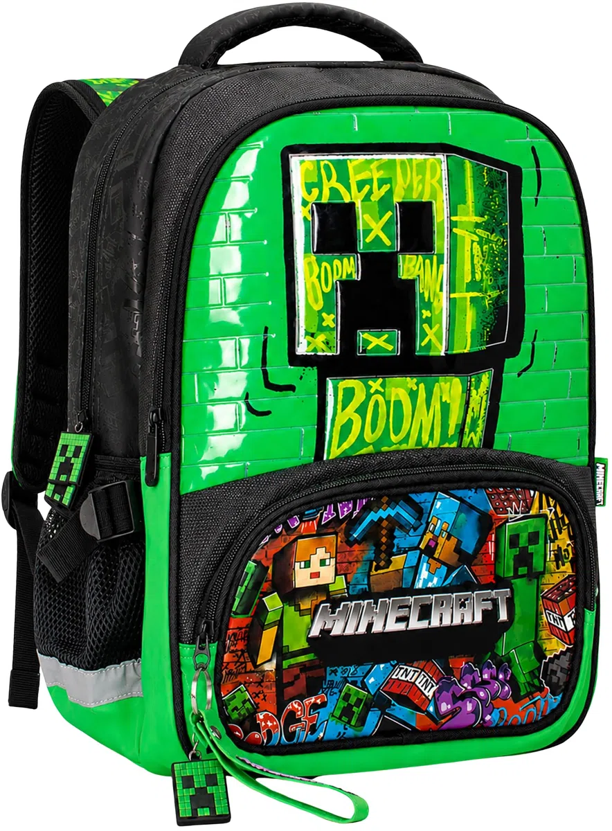Pack escolar 2 piezas para fans de Minecraft – Mochila niño 42 cm 22 L Primaria 6-12 años + estuche completo 3 compartimentos 44 piezas