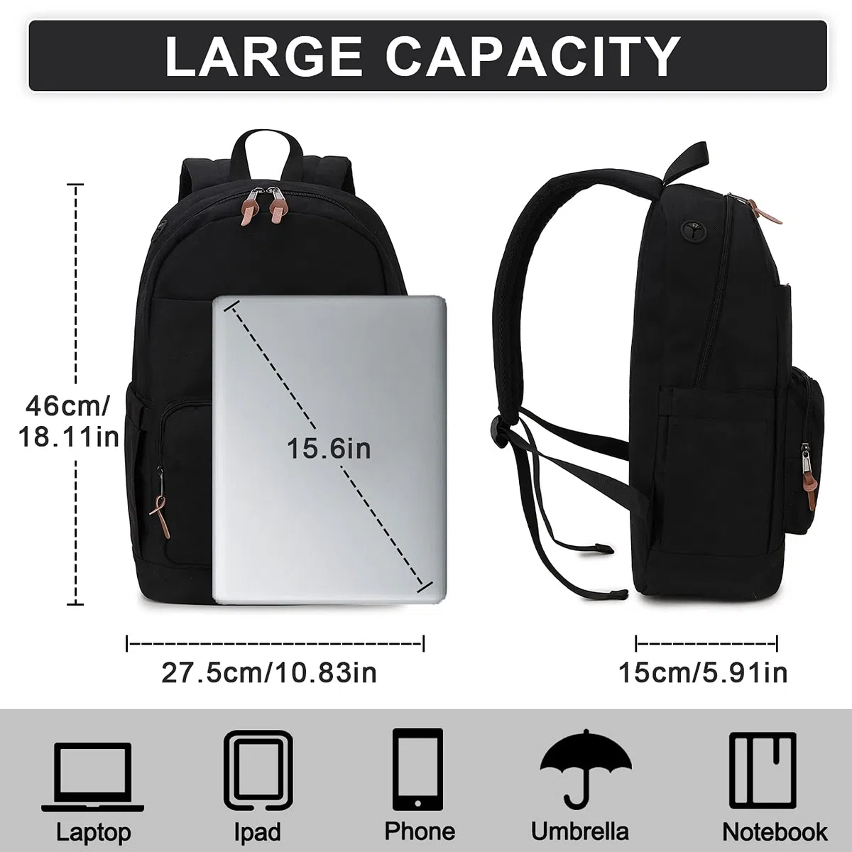 Mochila Escolar,RAVUO Casual Mochila Hombre Impermeable Mochila Escolar Adolescente Chico Grande 20 Litros Mochila Instituto Ligera Mochila Portatil 15.6 Pulgadas para Universidad Viaje Trabajo,Nergo