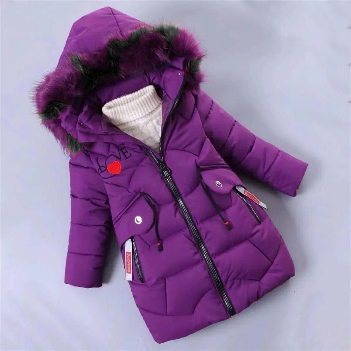 Chaquetas de Plumón Cálido Abrigo para niña Invierno Chaqueta, con Pelo Capucha Plumas Caliente Ropa niñas Abrigo Grueso Otoño Inviernos Medio Largo Ropa Abrigos de Invierno para Niña con Capucha