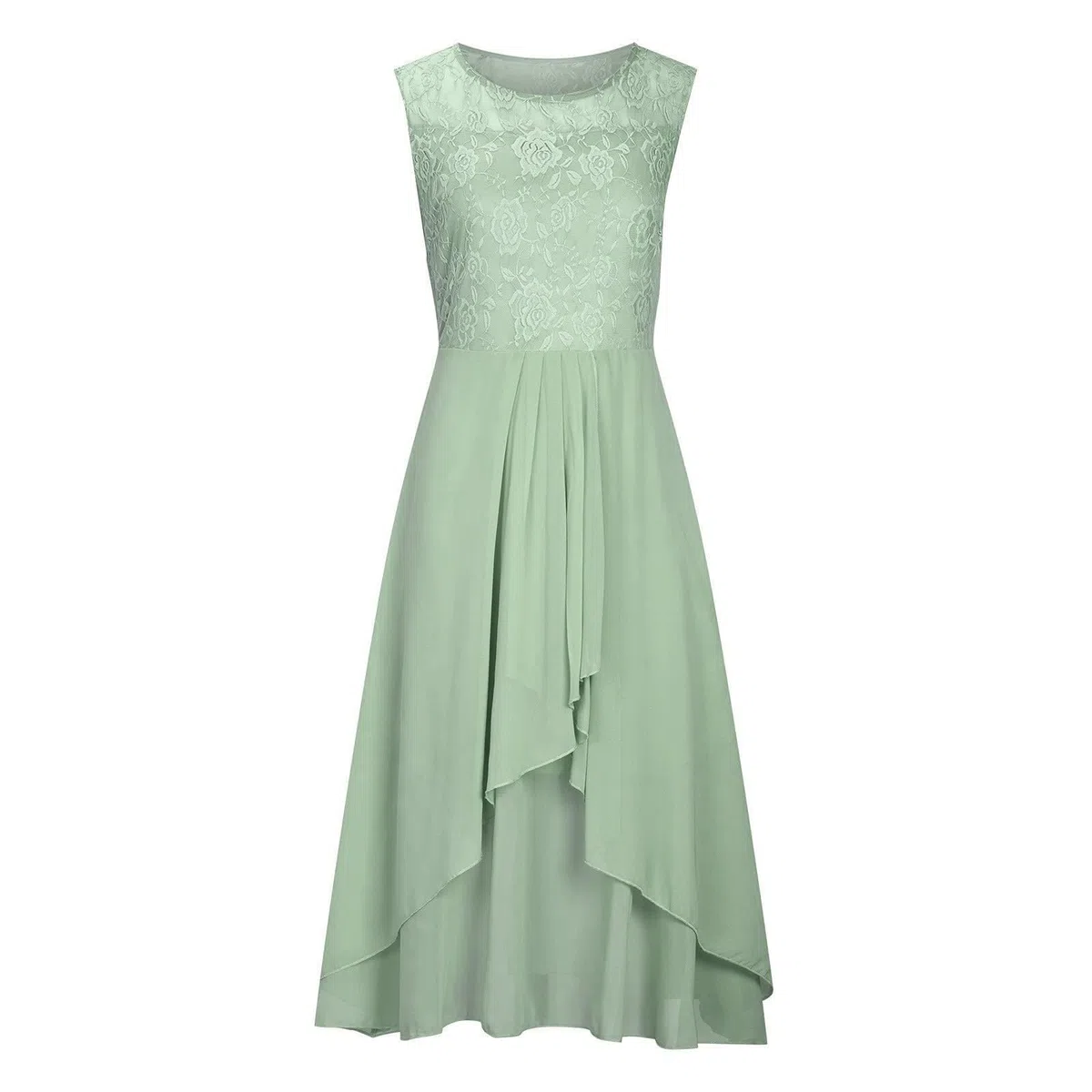 Vestido Largo de Gasa Elegante para Mujer Plus Size Vestido de Noche Formal con Detalles de Encaje Ahuecado y Escote Redondo Ideal para Eventos y Damas de Honor