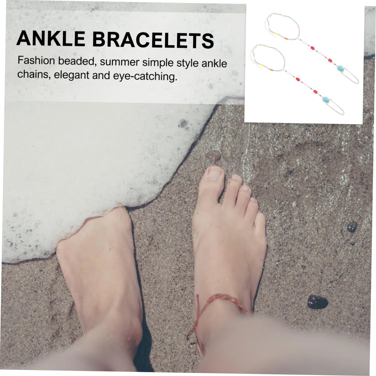 Healvian 5 Series Tobilleras De Verano Con Cuentas Para El Dedo Del Pie Tobilleras Para Mujer Con Cuentas Pulseras De Acrílico Para Mujer 2 piezas x 5