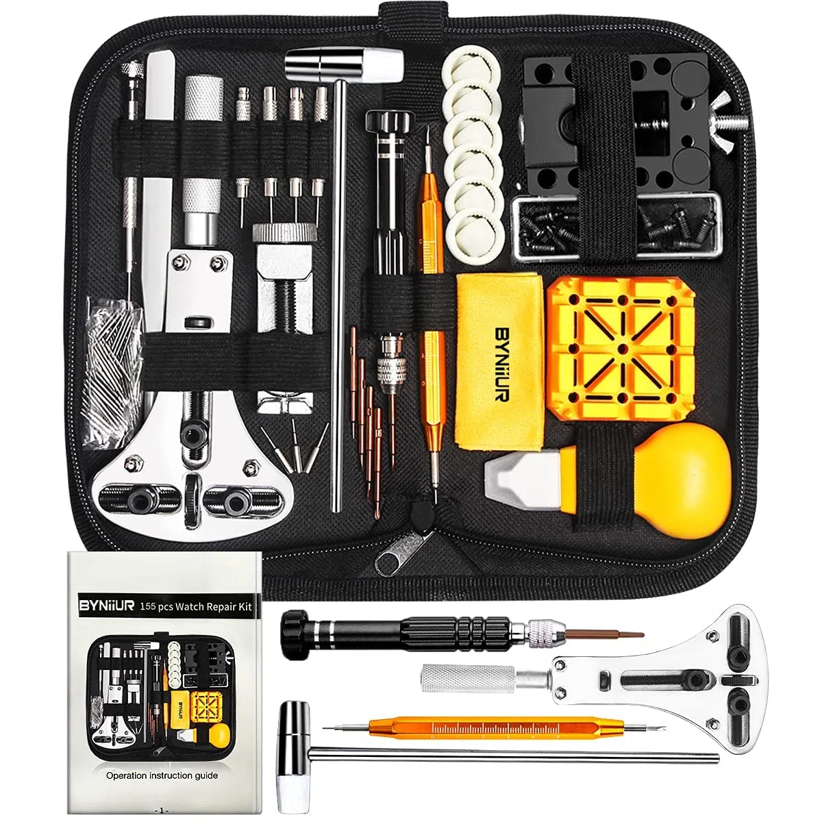 BYNIIUR - Kit de extracción de eslabones de reloj, para reparación, abridor para repuesto de batería, con funda de transporte y manual (idioma español no garantizado)