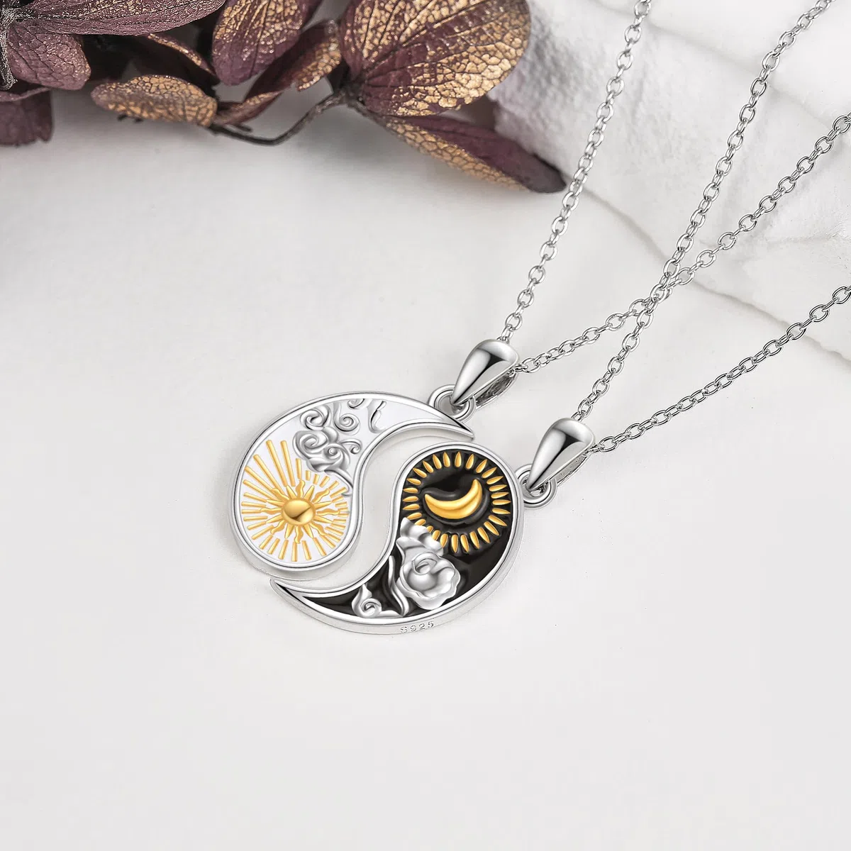 Collar a juego para parejas, de plata de ley 925, Yin Yang, collar a juego para parejas, día de San Valentín, regalo para mujeres y hombres, standard, Plata esterlina, No es una piedra