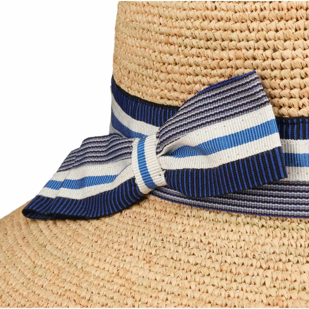 Mialina Crochet Raffiahut Glockenhut Schlapphut Sombrero de paja para mujer, sombrero de verano, sombrero de sol para mujer, hecho en Italia con forro, cinta de grogrén, primavera-verano