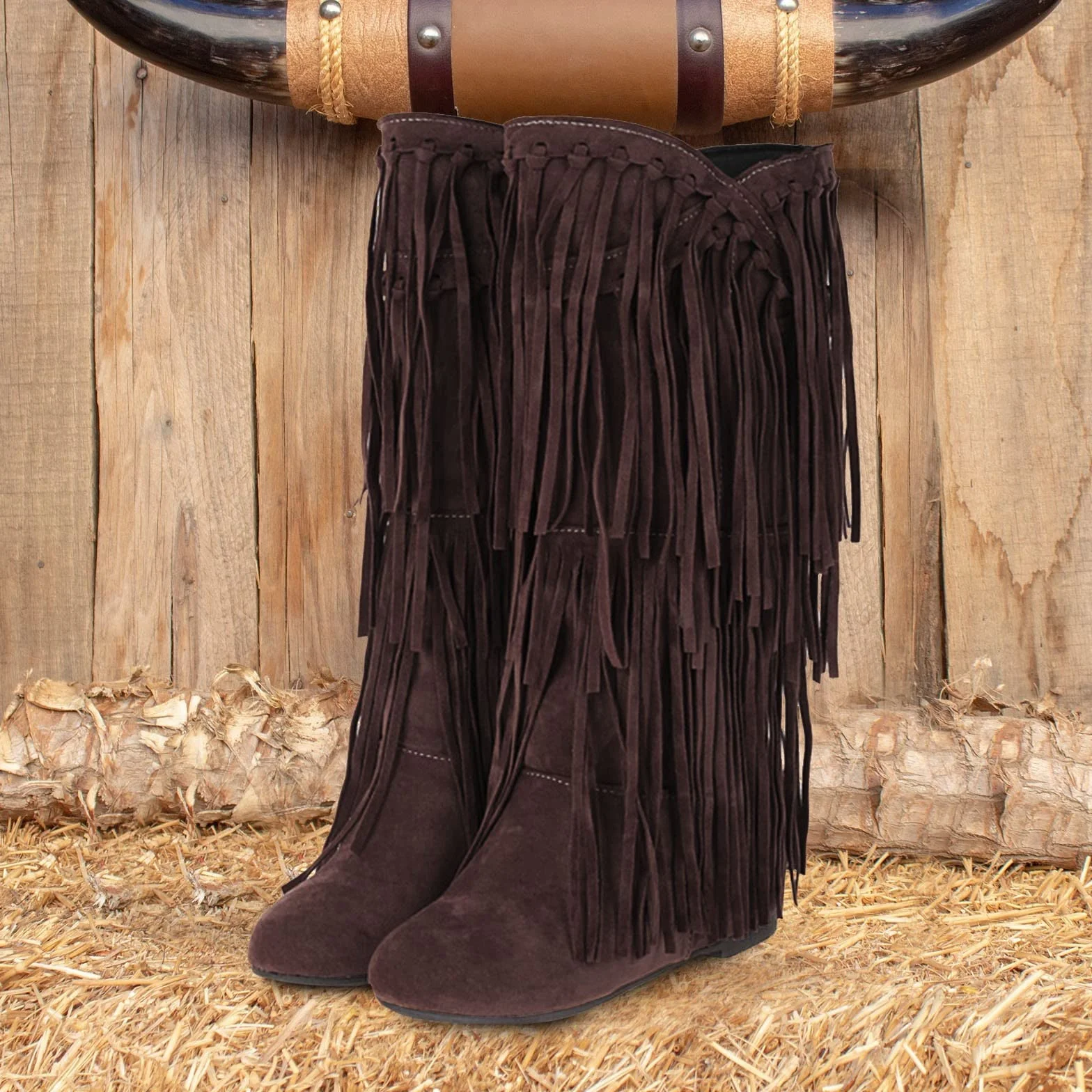 Botines Elegantes Botas De Vaquero Redondas Botas De Vaquero De Las Mujeres Con Flecos