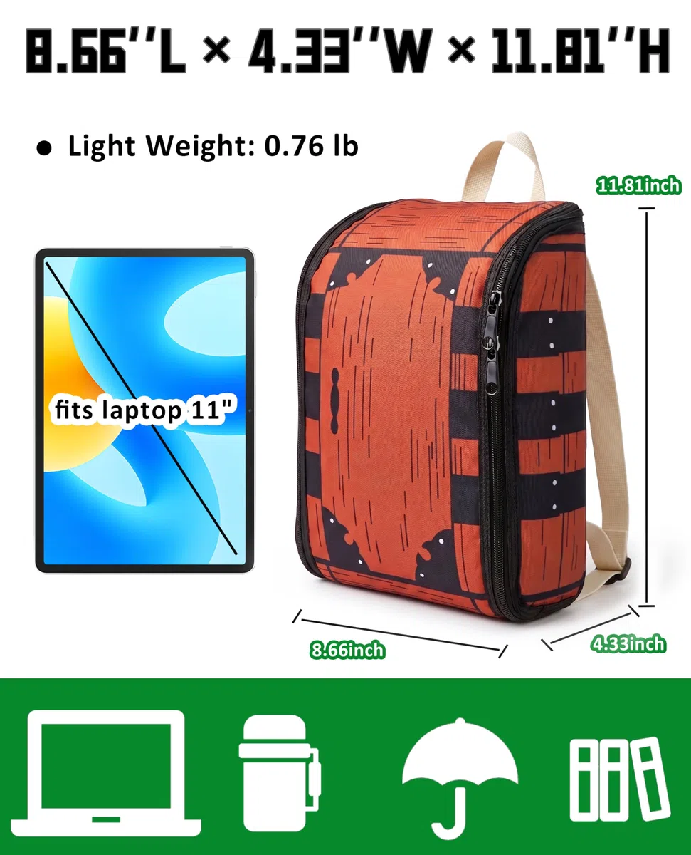 Mochila de cosplay, caja de regalo con impresión de madera, mini bolsa, accesorios de disfraces, accesorios de disfraces, 11.8 x 8.6 pulgadas, pequeña