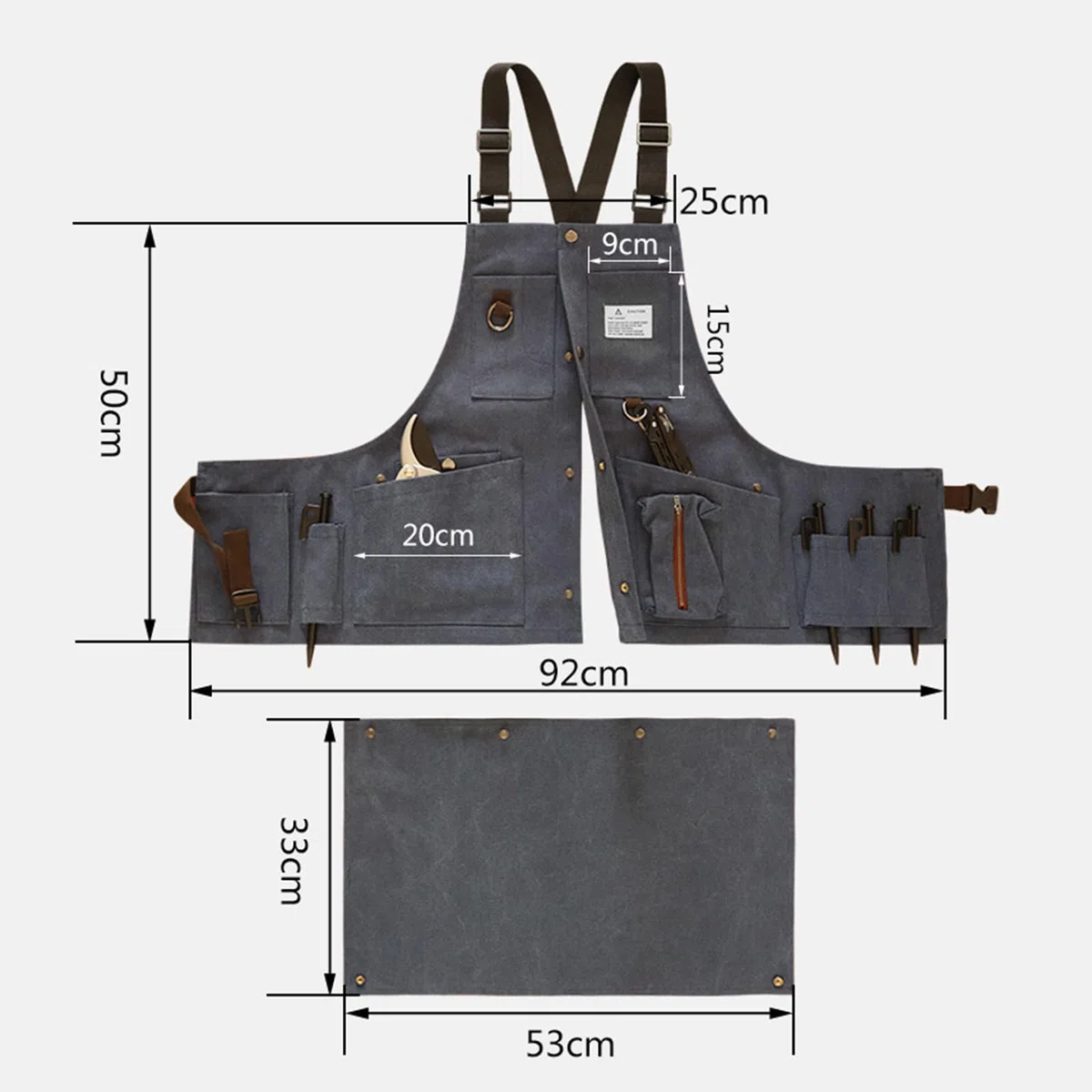 Delantal de trabajo Delantales for hombres, Delantales de trabajo con bolsillos Impermeable Lona Herramientas Delantal Dobladillo desmontable for carpintero, mecánico, Bladesmith