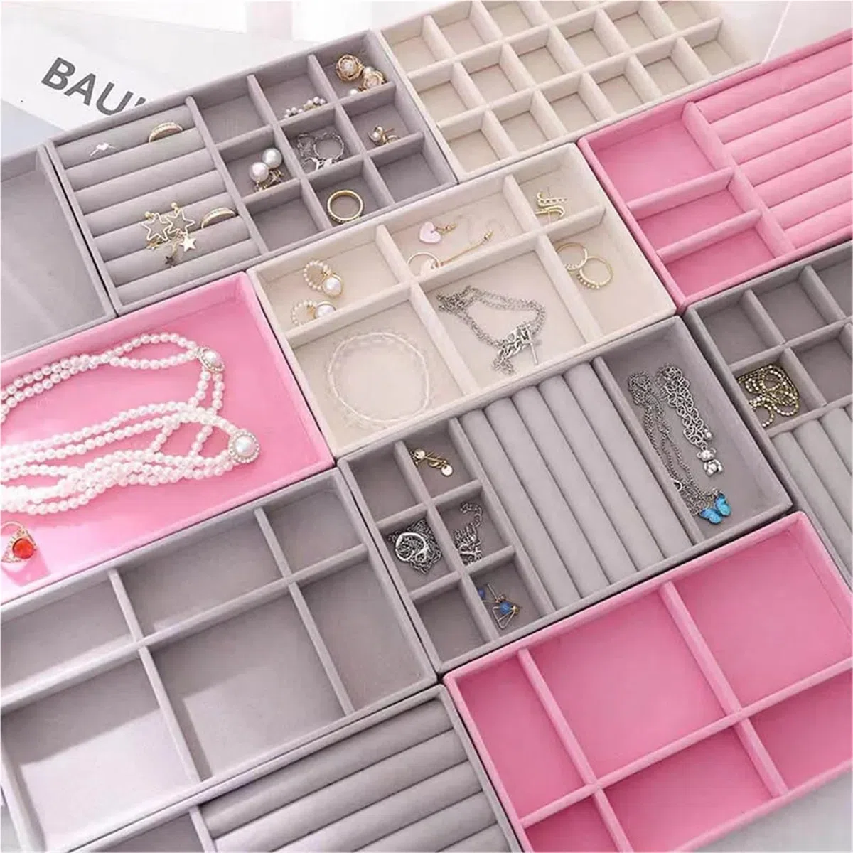 Organizador de joyas terciopelo, bandeja almacenamiento, exhibidor anillos, pulseras y collares, caja exhibición, bandejas for cajones Para Collares, Pendientes y Anillos