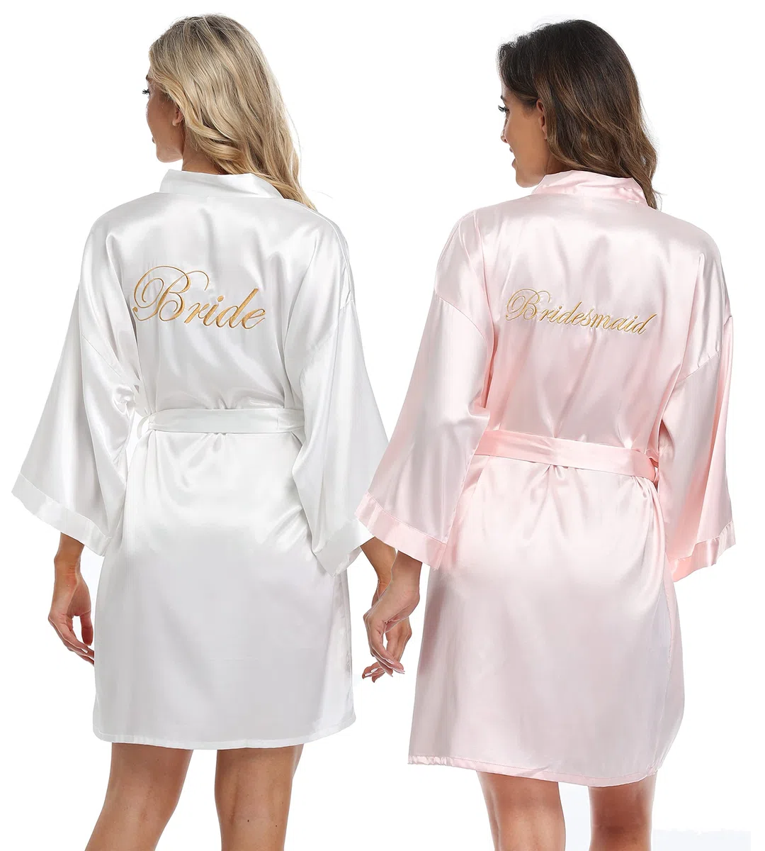 Juego de 6 batas de satén para mujer, para boda, fiesta, novia, dama de honor, kimono, despedida de soltera, prepararse, bata de baño sedosa