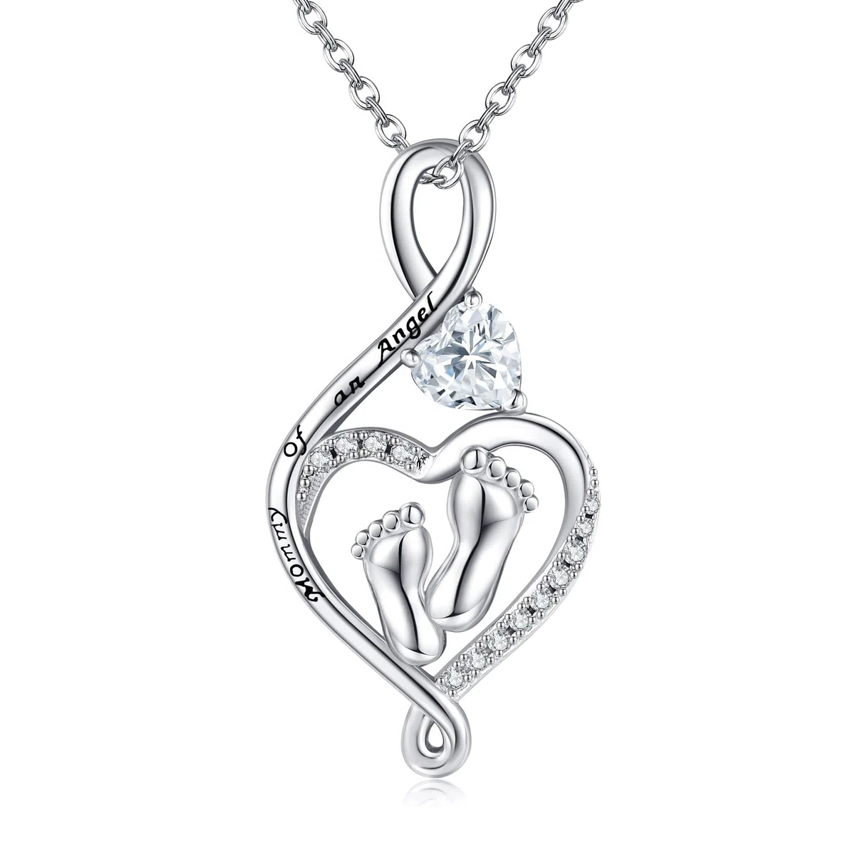Collar de plata de ley con colgante de mamá de un ángel con pies de bebé, pérdida del embarazo, joyería conmemorativa para mujer, Plata esterlina