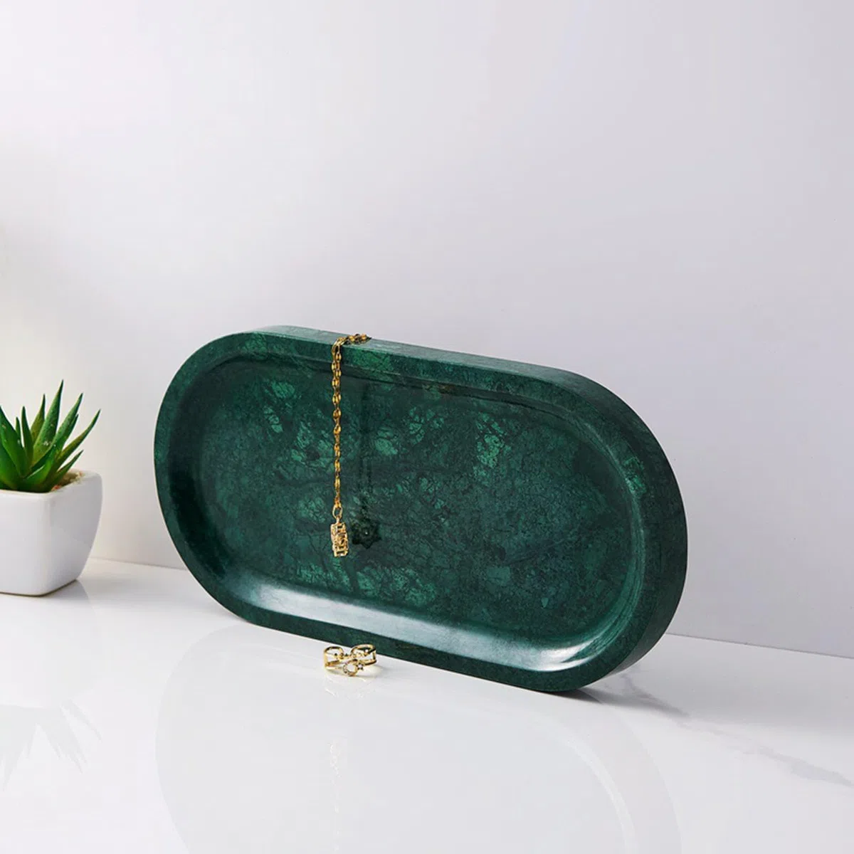 Bandeja Decorativa de mármol Hecha a Mano de Calidad, Guardar Joyas y un pequeño Organizador de Almacenamiento Esencial para baño Lujosa Bandeja de tocador de mármol Hecha