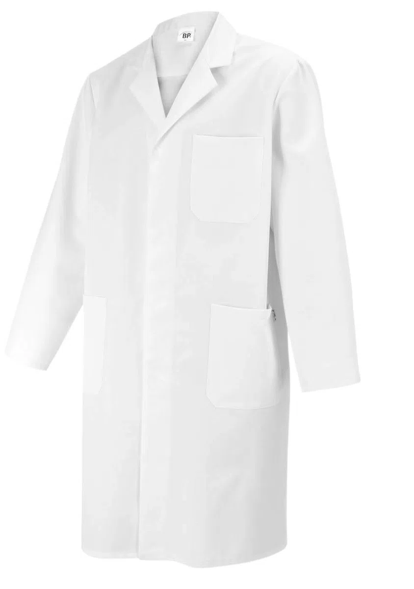 BP 1619-130-21-48n - Abrigo de manga larga para hombre, cuello con solapa, 205,00 g/m², algodón puro, blanco, 48n