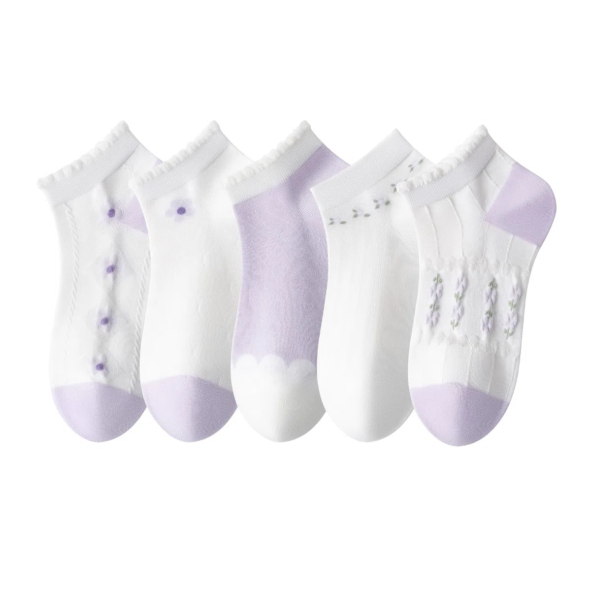 Calcetines de algodón peinado al tobillo para mujer, sin costuras, corte bajo, delgados, a la moda, estampados a rayas, lindos, 5 pares