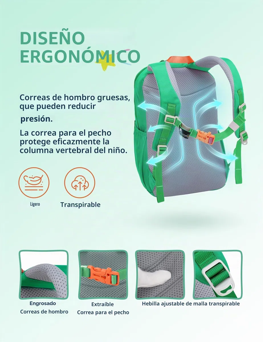 MOUNTAINTOP Mochila Infantil Senderismo Escolar 18L Niños Niñas | Perfecta para escuela senderismo y acampada, correa de pecho ajustable, cremalleras YKK, espalda acolchada transpirable
