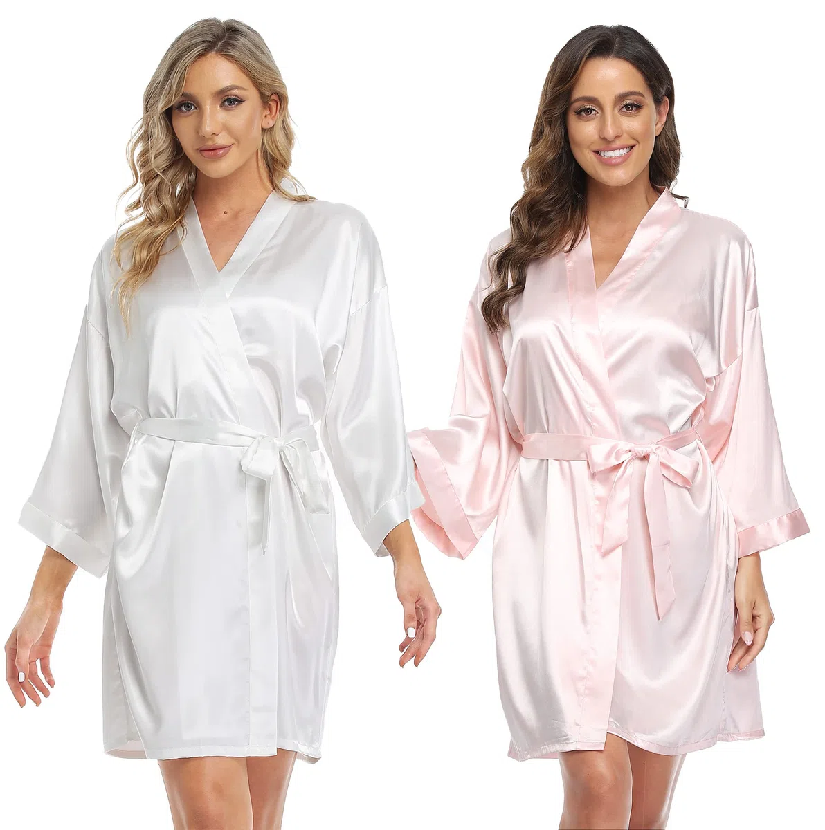 Juego de 6 batas de satén para mujer, para boda, fiesta, novia, dama de honor, kimono, despedida de soltera, prepararse, bata de baño sedosa