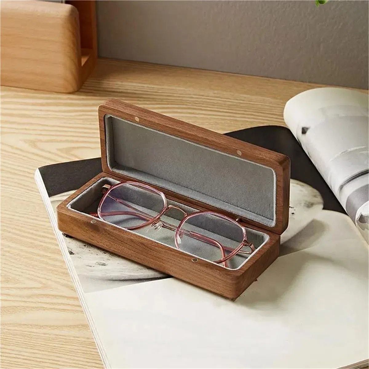 Joyero Viaje Almacenamiento Portátil Para Gafas Negocios Para Miopía Para Hombres Y Mujeres, Estuche Madera Maciza Para, Creativa Retro Nogal Negro Joyeros