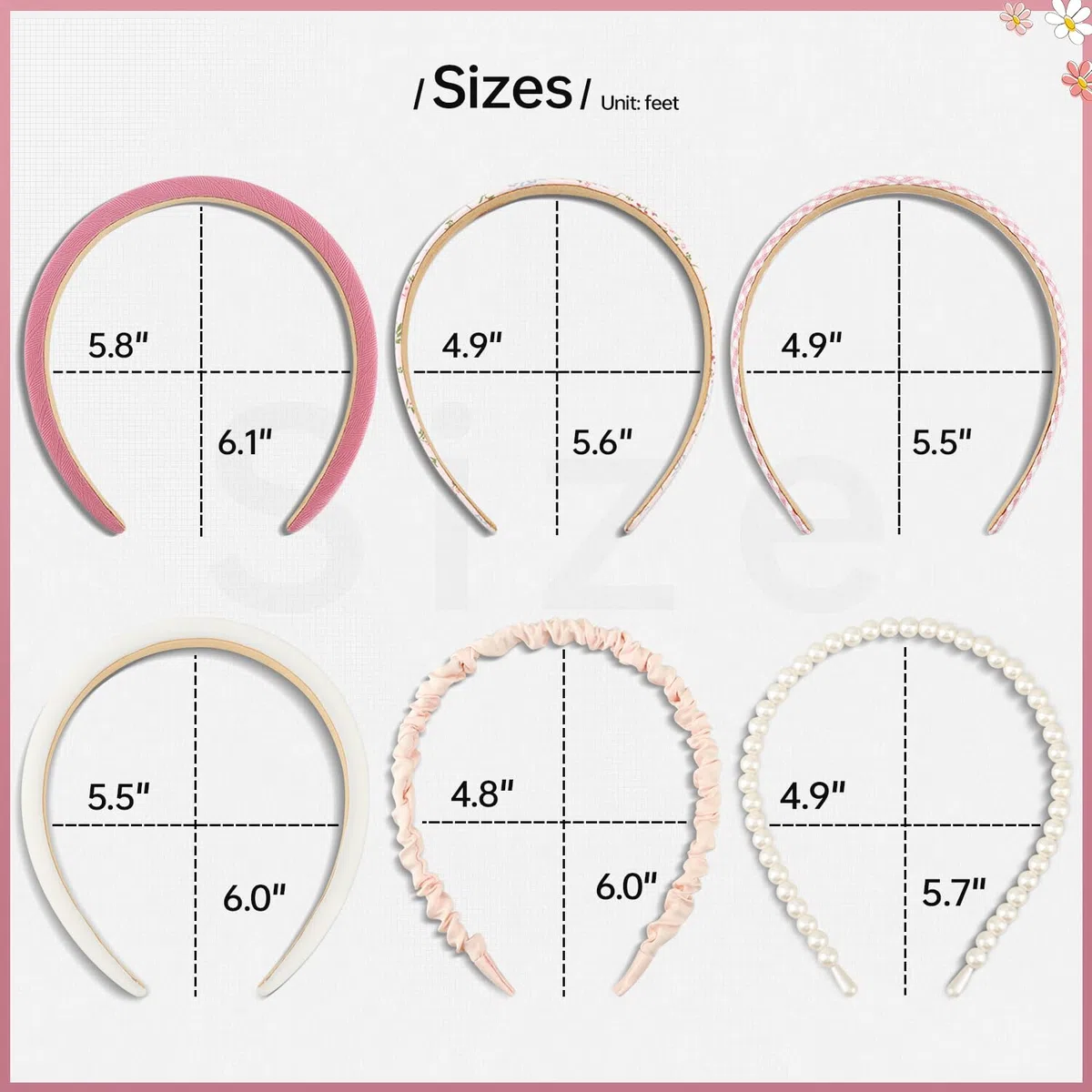 Diademas para mujeres y niñas, juego de 7 piezas, diademas acolchadas florales antideslizantes, bonita diadema de perlas para niñas, diadema ancha vintage