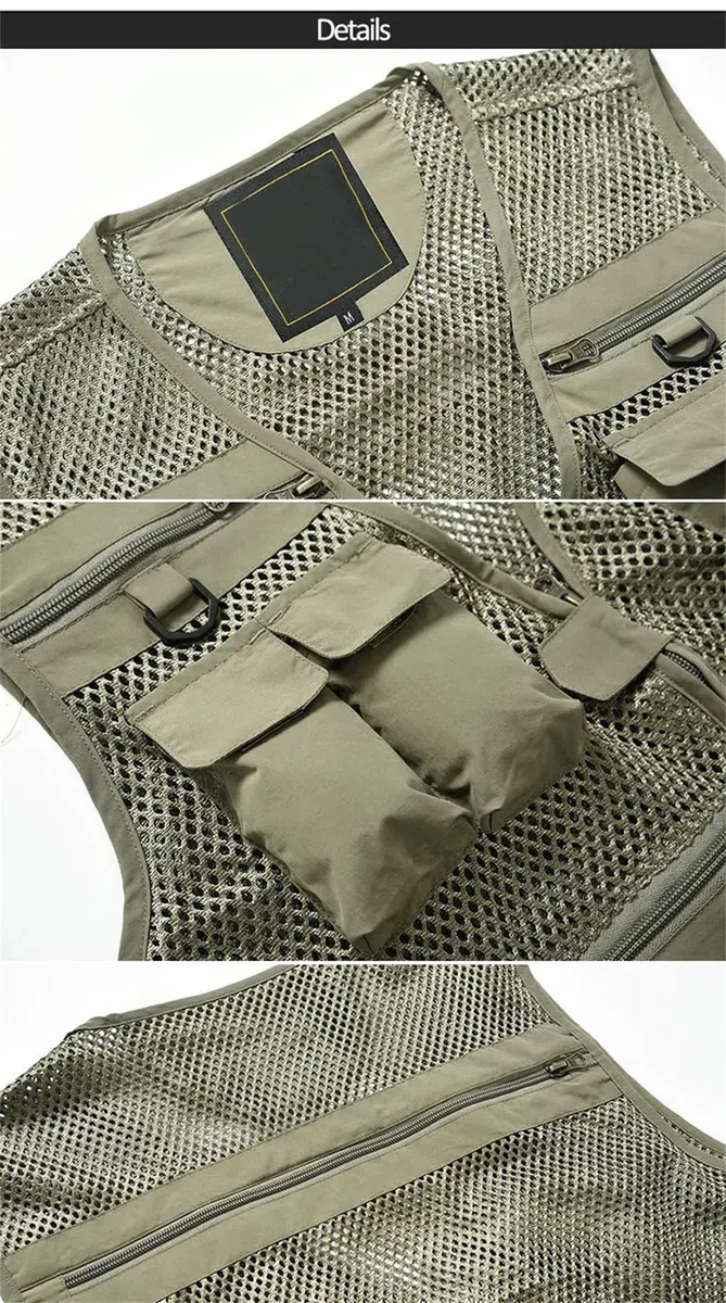 Chaleco de pesca de malla para hombre con múltiples bolsillos