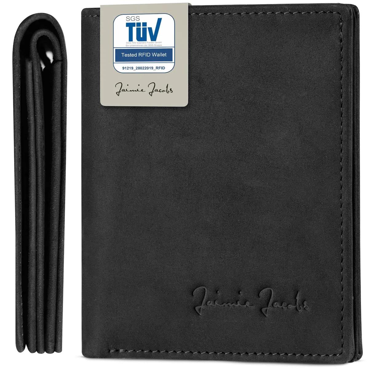 Jaimie Jacobs SLIMSTAR Cartera Billetero con Bolsillo Monedero Grande Hombre pequeña con Bloqueador RFID (Bronceado Negro)