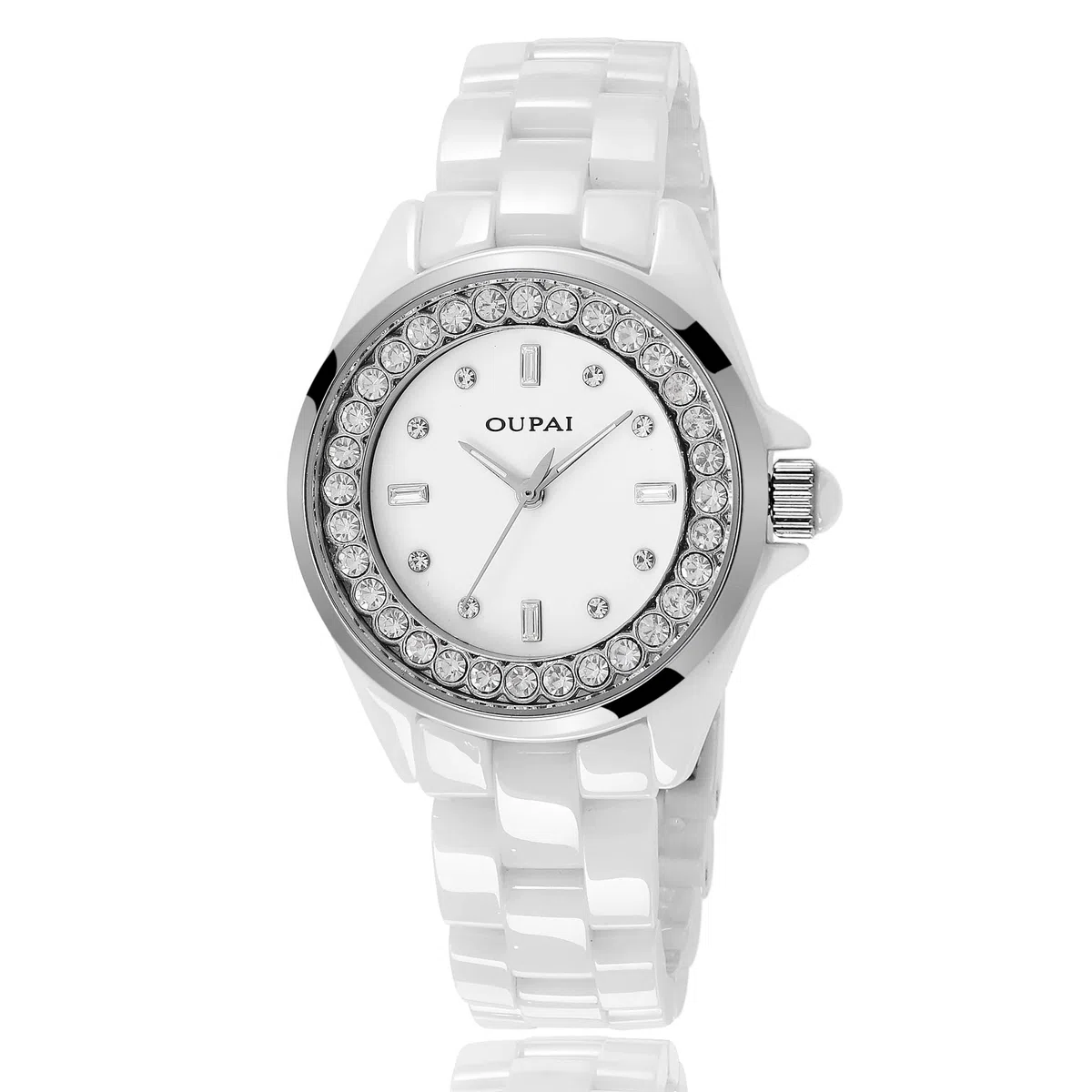 Relojes de pulsera de cerámica blanca para mujer, reloj de pulsera elegante con diamantes de cuarzo impermeable