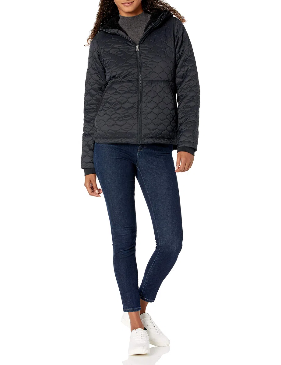 Amazon Essentials Mujer Chaqueta Acolchada Ligera con Cremallera Completa, Resistente al Agua, con Capucha y Forro de Sherpa