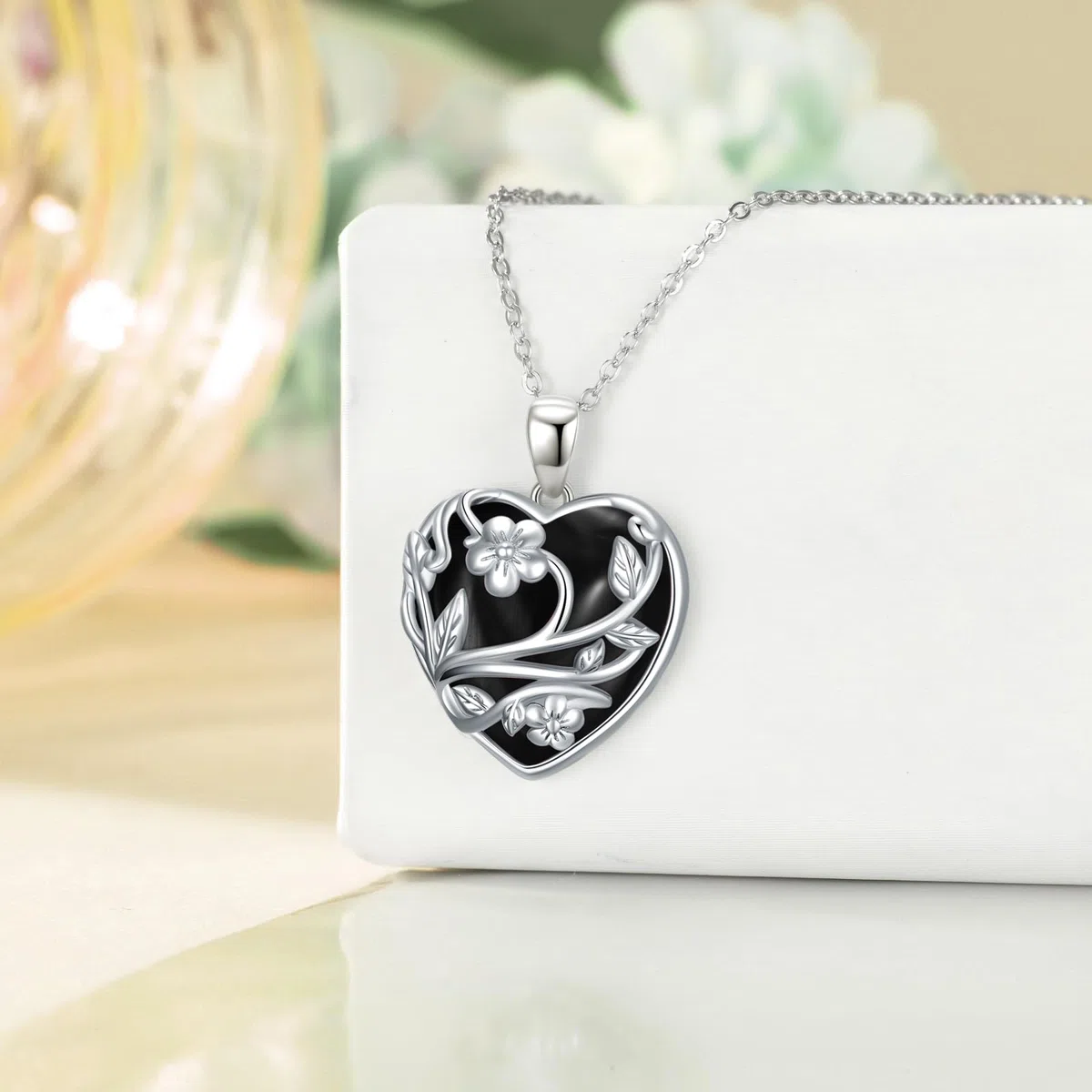 YFN Collar de cristal de plata de ley, collar de corazón, colgante de piedra de cristal de flor, cuarzo rosa, regalos de joyería para mujeres, regalos de cumpleaños para mamá, Normal, Plata esterlina
