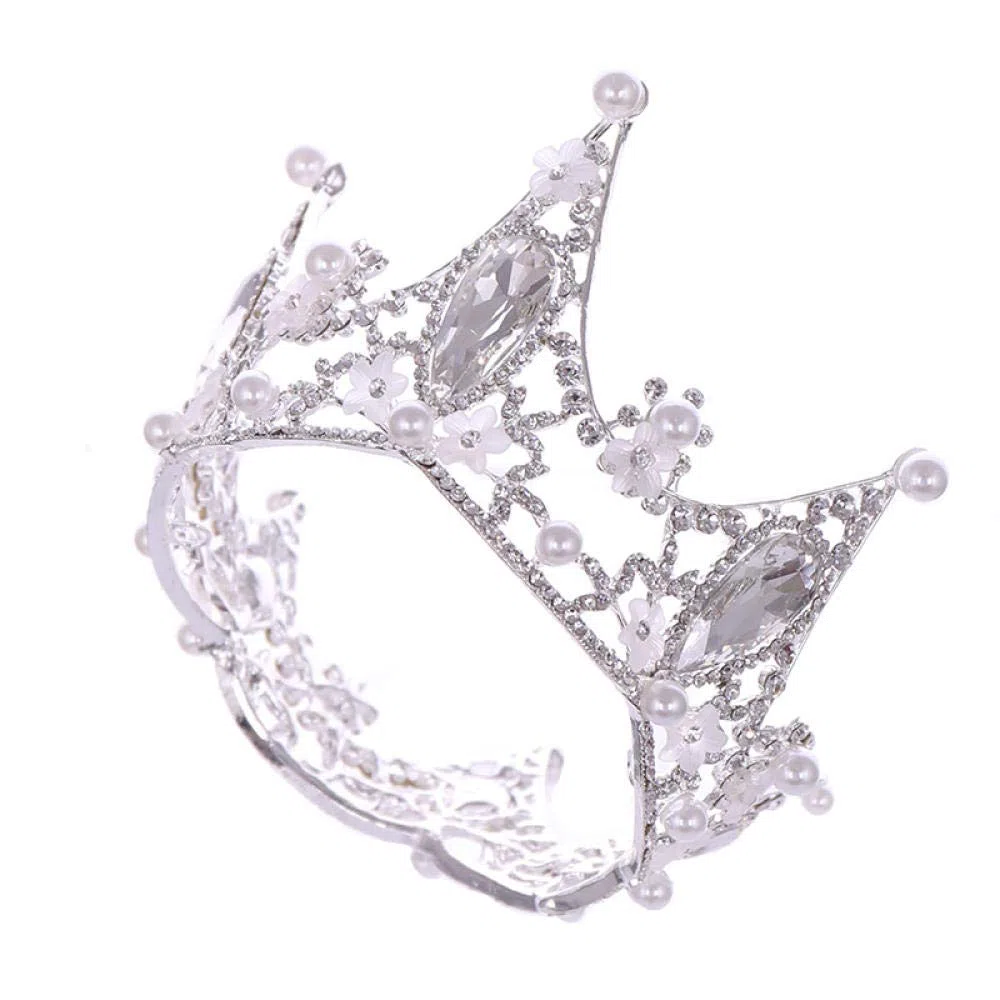 Tiara Aleación Rhinestone Nupcial Diadema Corona Full Circle Pearl Silver Princess Simple Moda Mujer Boda Boda Accesorios De Cabello Retro Parte Regalos