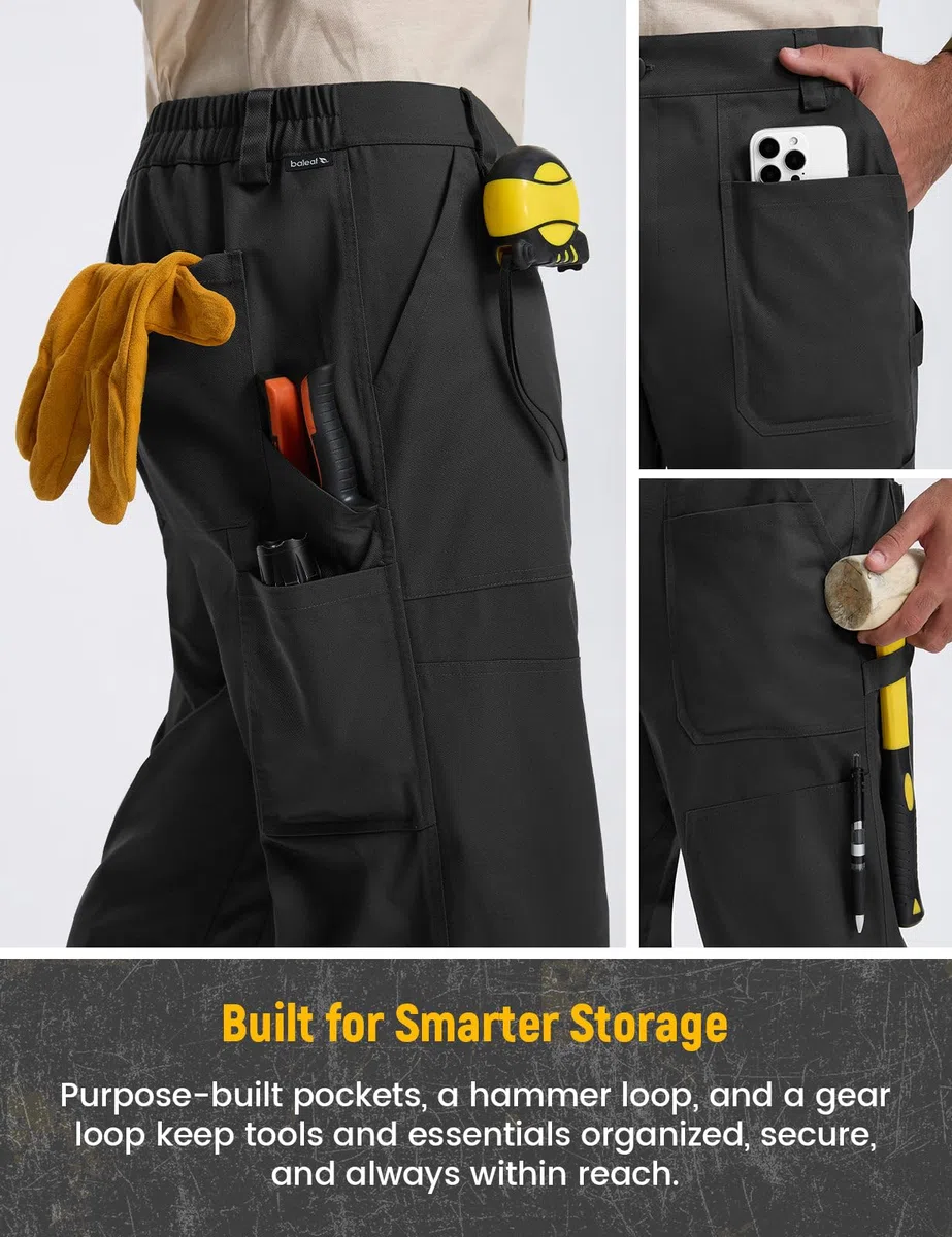 baleaf Pantalones de trabajo para hombre con múltiples bolsillos, ligeros, elásticos | Pantalones cargo tácticos para senderismo, caminar, entrenamiento