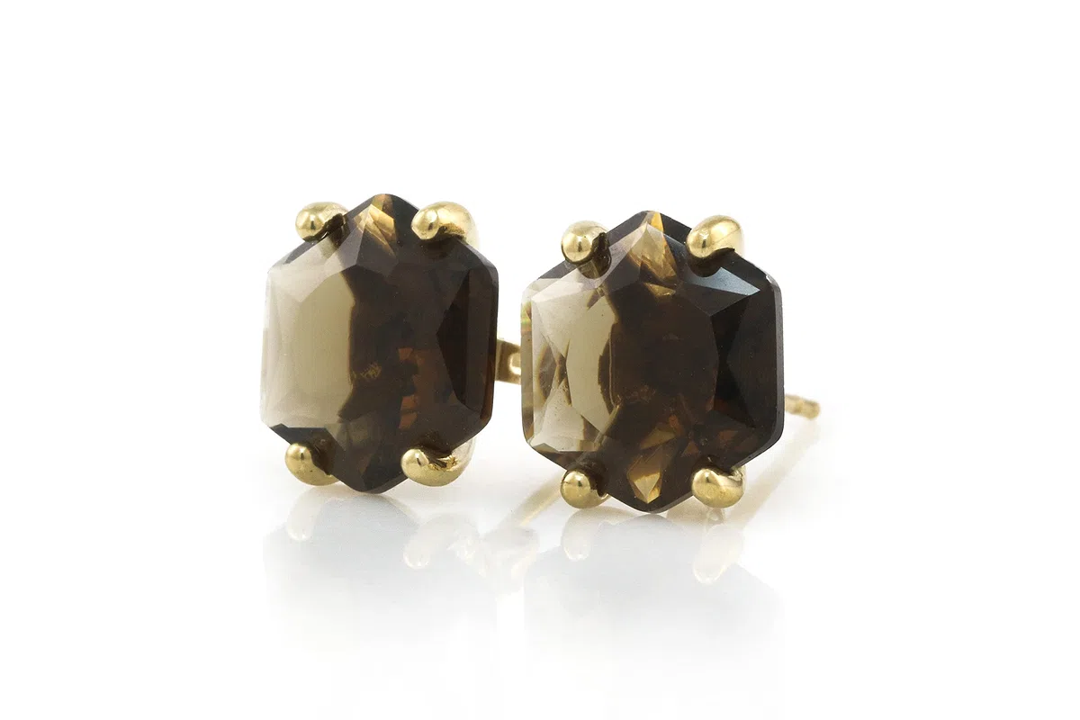 Pendientes de Oro de Cuarzo Ahumado Clásico Anemone - Pendientes de Moda, Pendientes Personalizados, Pendientes para el Día a Día - Joyas Hechas a Mano - Elija su Material - con Caja de Marca