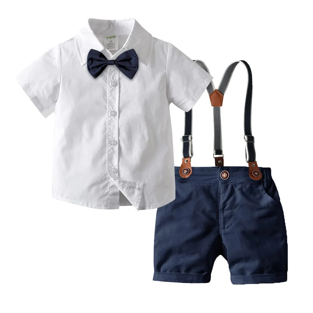 Odizli Conjunto de ropa de manga larga para niños, camisa + pajarita + tirantes + pantalones 4 piezas
