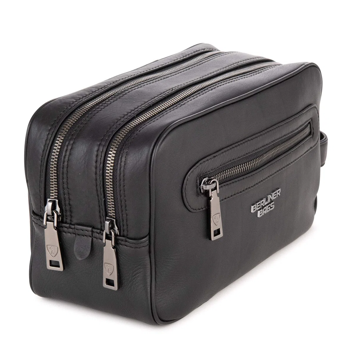 Berliner Bags MAX Neceser de Piel Auténtica con Dos Compartimentos, Bolso de Aseo Grande para Hombre y Mujer, Ideal para Viajes, con Cremallera YKK y Forro Impermeable – Negro
