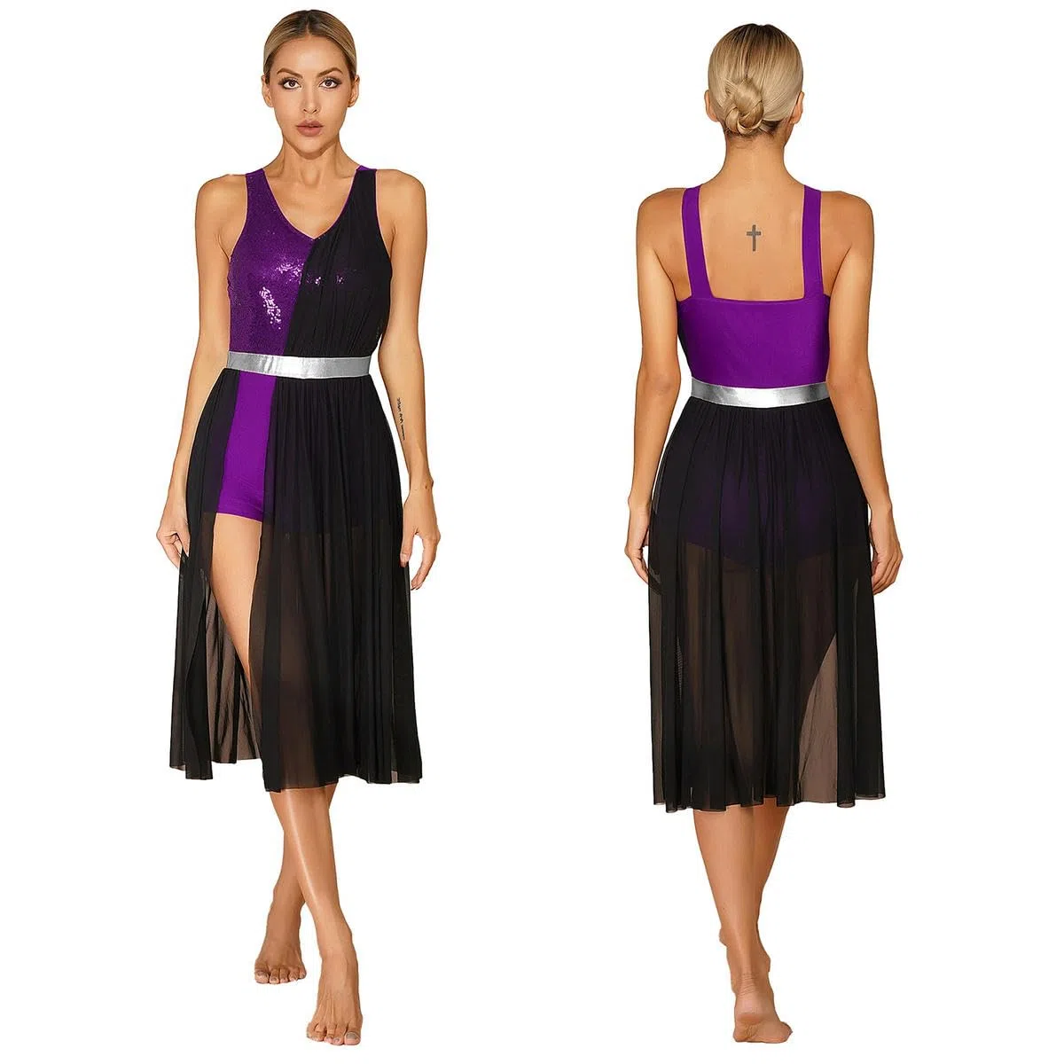 Disfraz de patinaje artístico para mujer, con lentejuelas brillantes, vestido de baile lírico, vestido de baile de graduación, cuello en V, tirantes anchos para los hombros