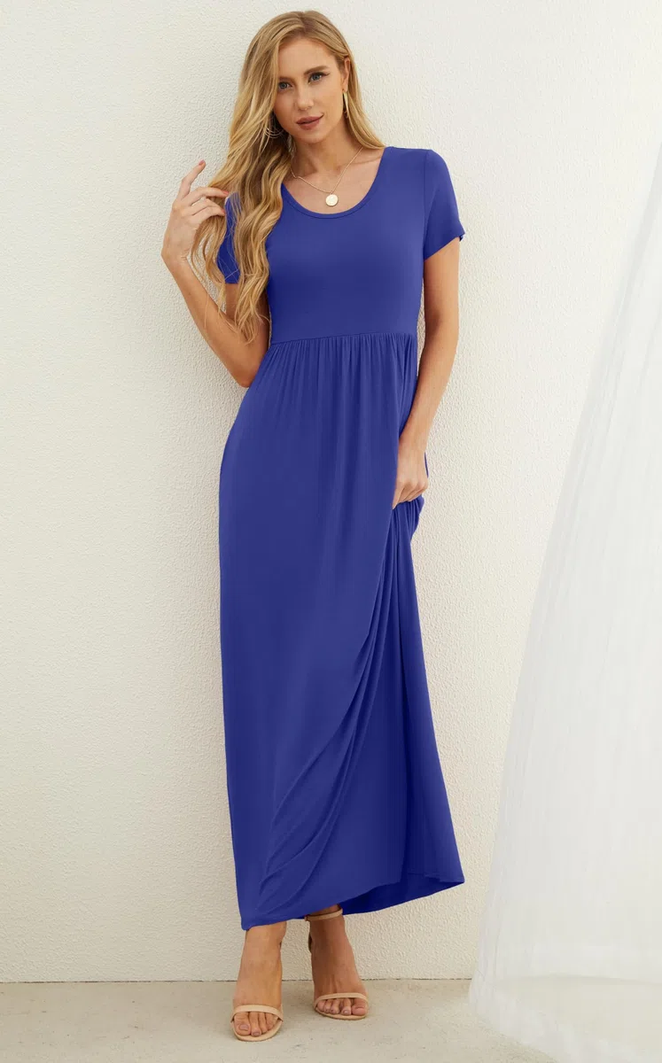 GRECERELLE Womens Summer Maxi Dress Boho Floral Cocktail Midi Polka Dot Wrap Dresses V Neck Casual Party Bohemian Flowy Long Dress for Ladies | Vestido largo casual de manga corta con cuello en V y bolsillo
