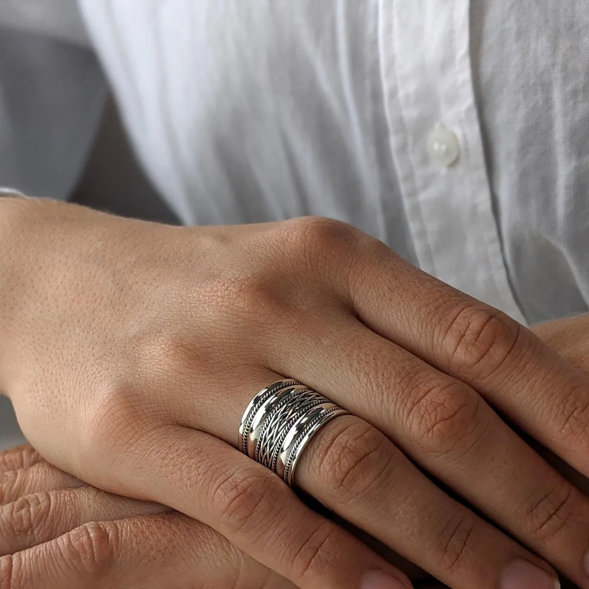 Silverly Anillos para el pulgar de plata de ley 925 para mujer | Anillo celta ancho para hombre con diseño de cuerda | Anillo de pulgar trenzado con barril | Anillos de compromiso