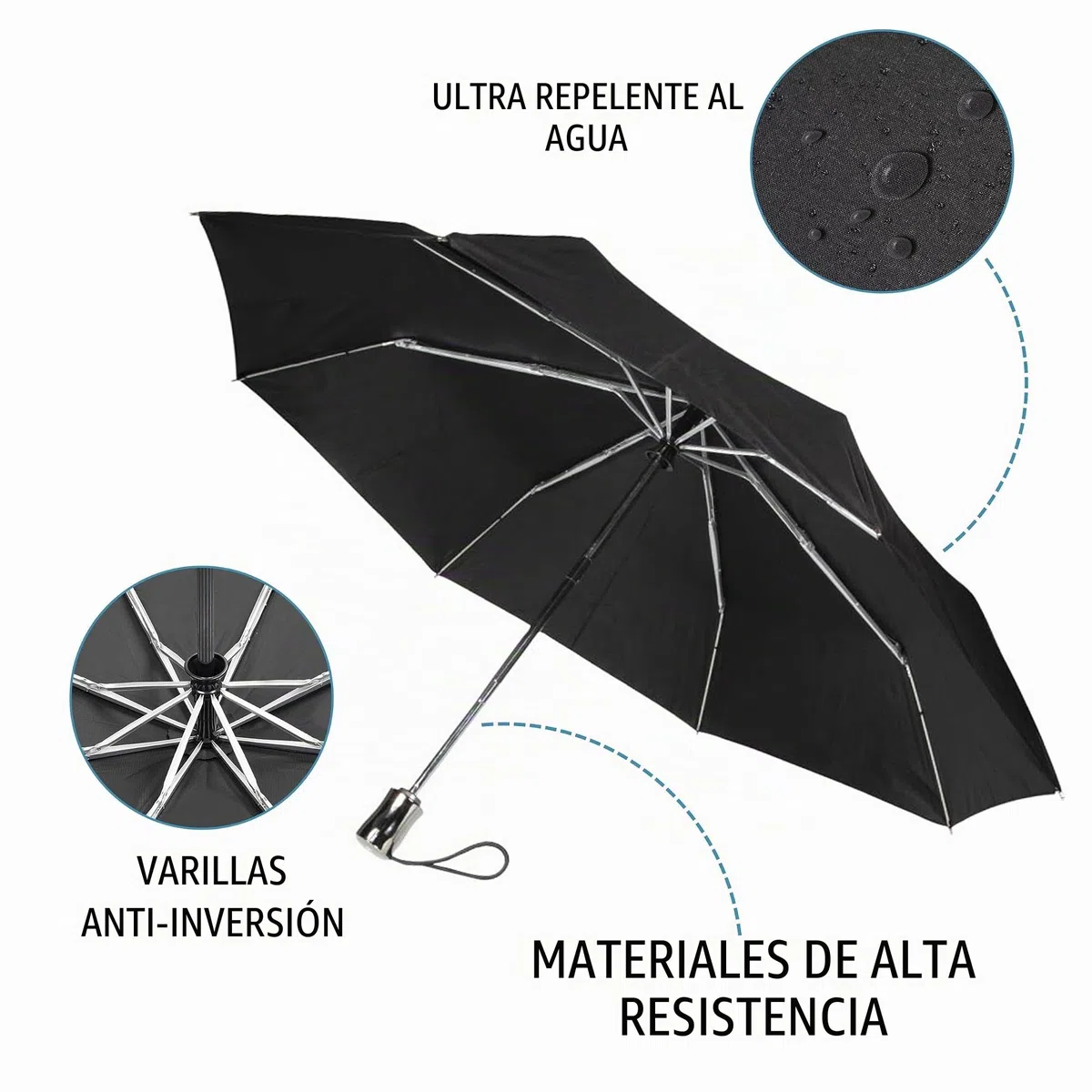 Isotoner Paraguas x-tra sólido, ultra repelente al agua, apertura/cierre automático, Negro , ST