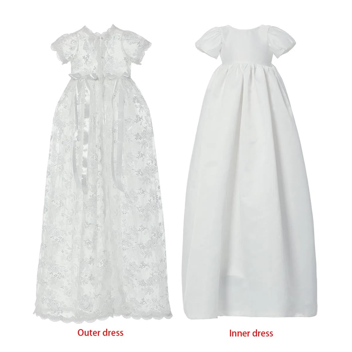 CAMDOM Vestido de bautizo largo para bebé 3 piezas de encaje blanco con gorro
