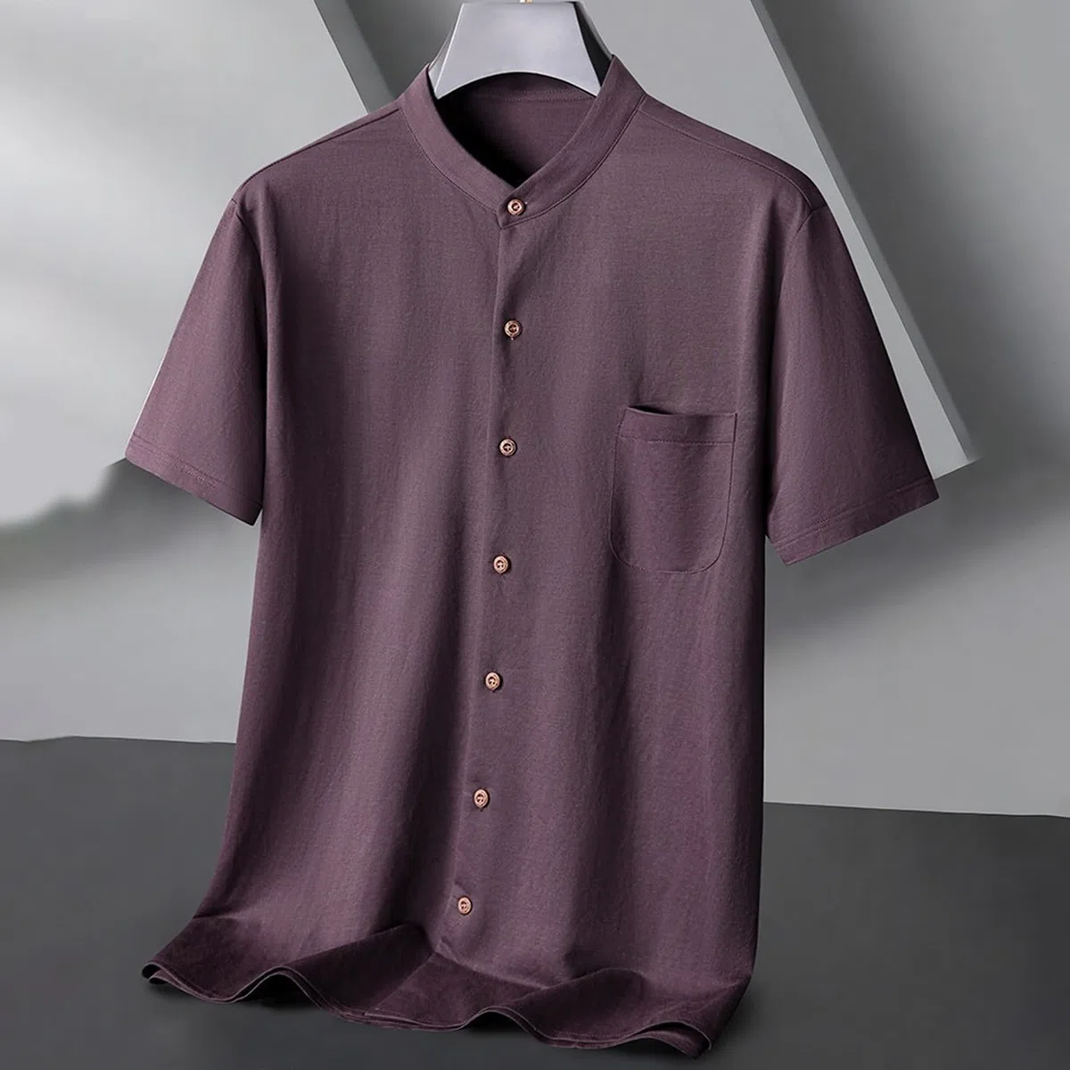 Camisa formal de manga corta con botones para hombre, para uso diario, casual, ajuste regular, texturizada, para verano, cuello alto, camiseta fina