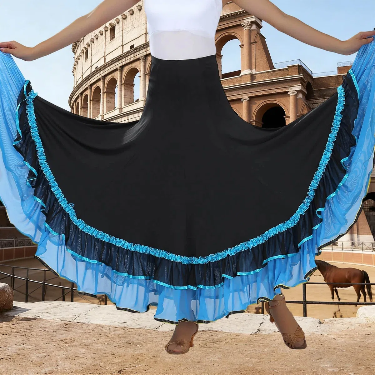 Falda Larga Mujer Verano, Faldas Mujer Verano Volantes, Baile Tradicional EspañOla con Capas Y Elegante DiseñO Fluido Actuaciones Faldas Skirt Falda Lunares Falda Vaquera Minifalda