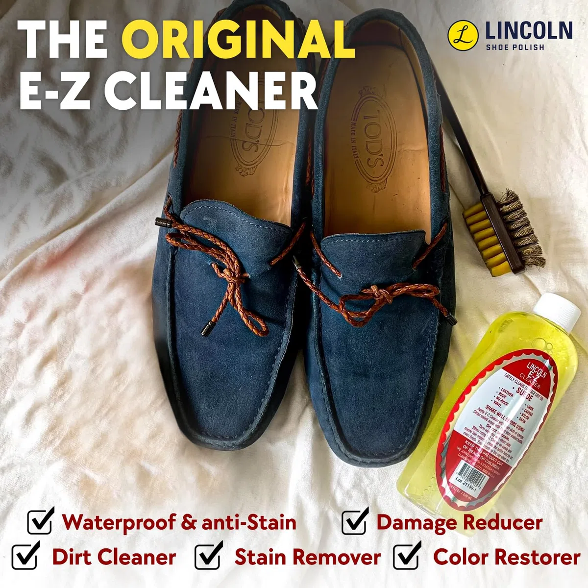 Lincoln Shoe Polish Lincoln E-Z Limpiador de Piel de Ante Nubuck satén Tela de Nylon de Zapatos Limpiador 8 oz