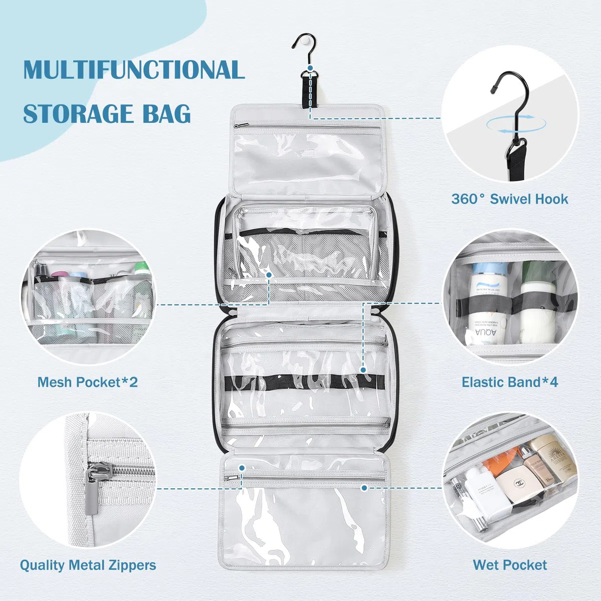 Neceser de Viaje con Organizado rde Cosmético, Bolsa de Aseo Colgante para Artículos de Tocador, Bolsa de Maquillaje Hinchada, Negro, 8.6L