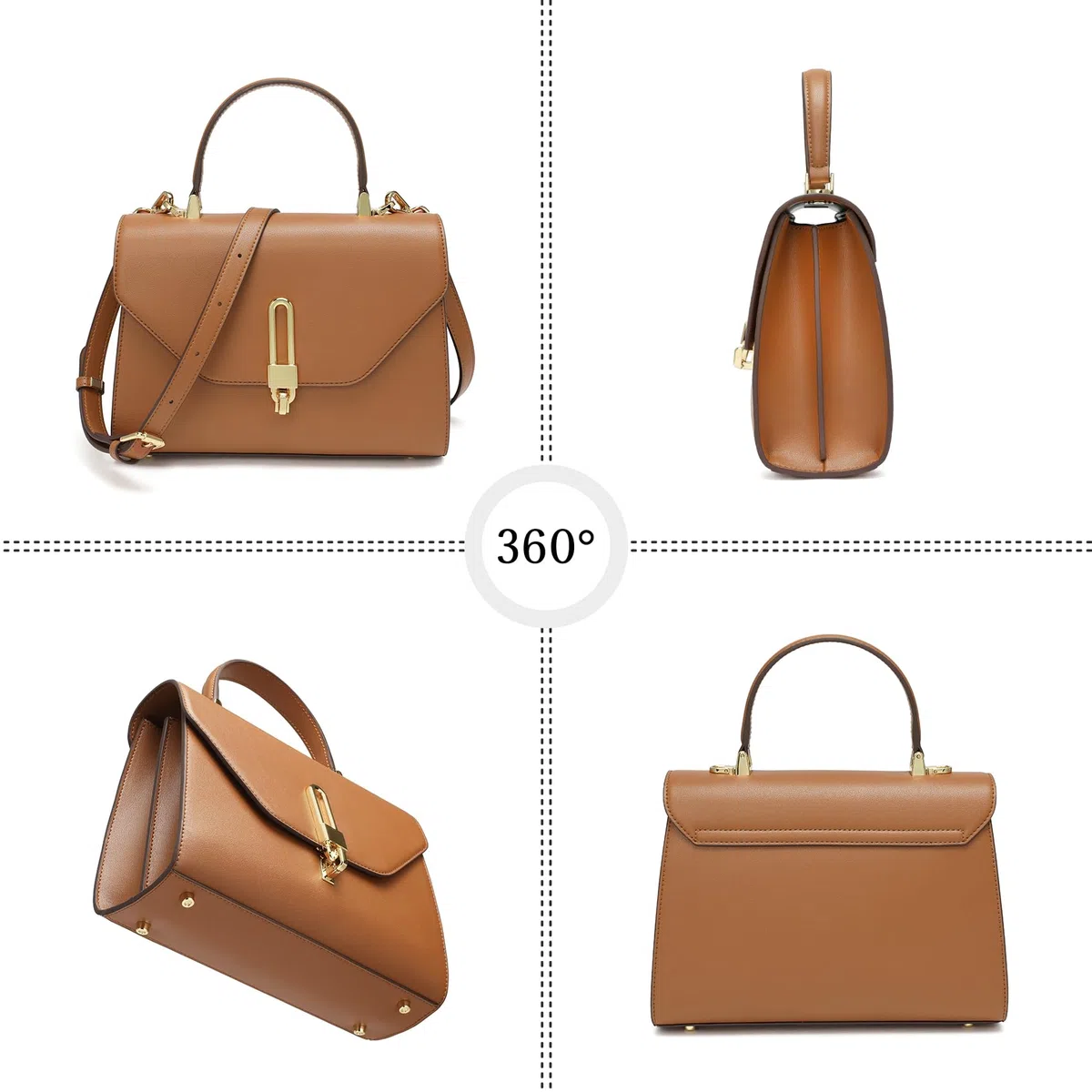 Bolso de mano para mujer, de piel, 3 compartimentos, viene con correa de hombro extraíble (marrón), marrón