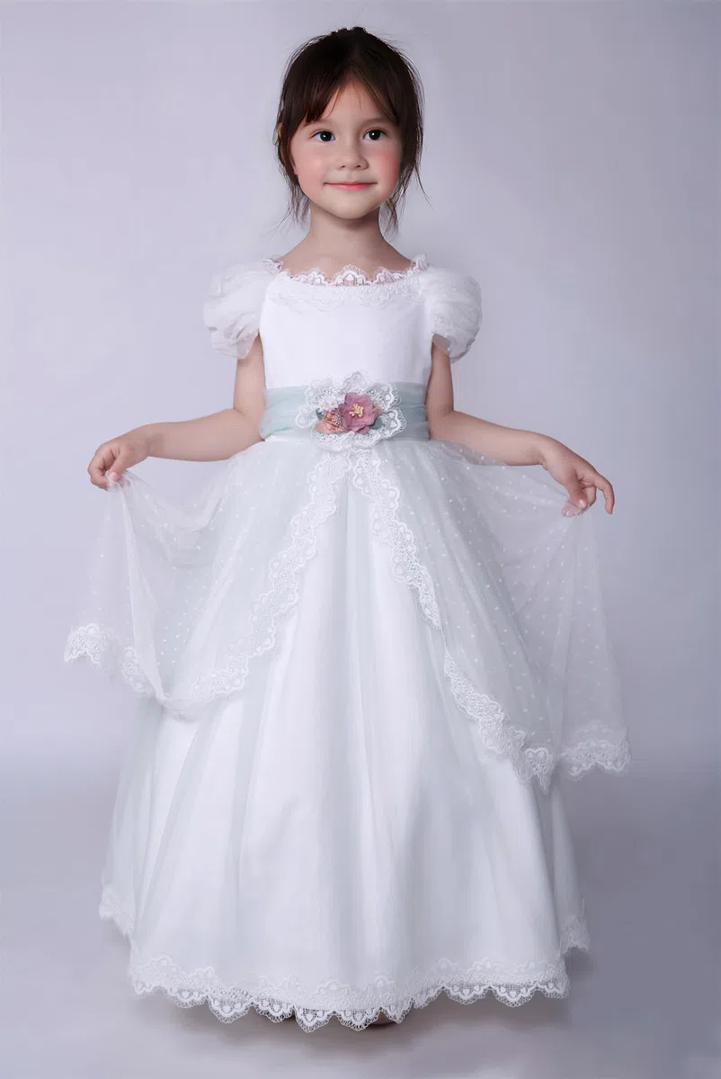 Niñas Primera Comunión Vestidos de Novia Juniors Niña Elegante Largo Blanco Ropa Tamaño 4 5 6 7 8 9 10 12 14