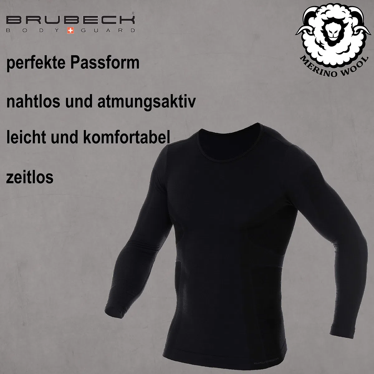 BRUBECK LS11600 - Camiseta de Manga Larga para Hombre, Transpirable, térmica, Deportes de Invierno, Exterior, Camiseta Interior Funcional, 41% Lana de Merino