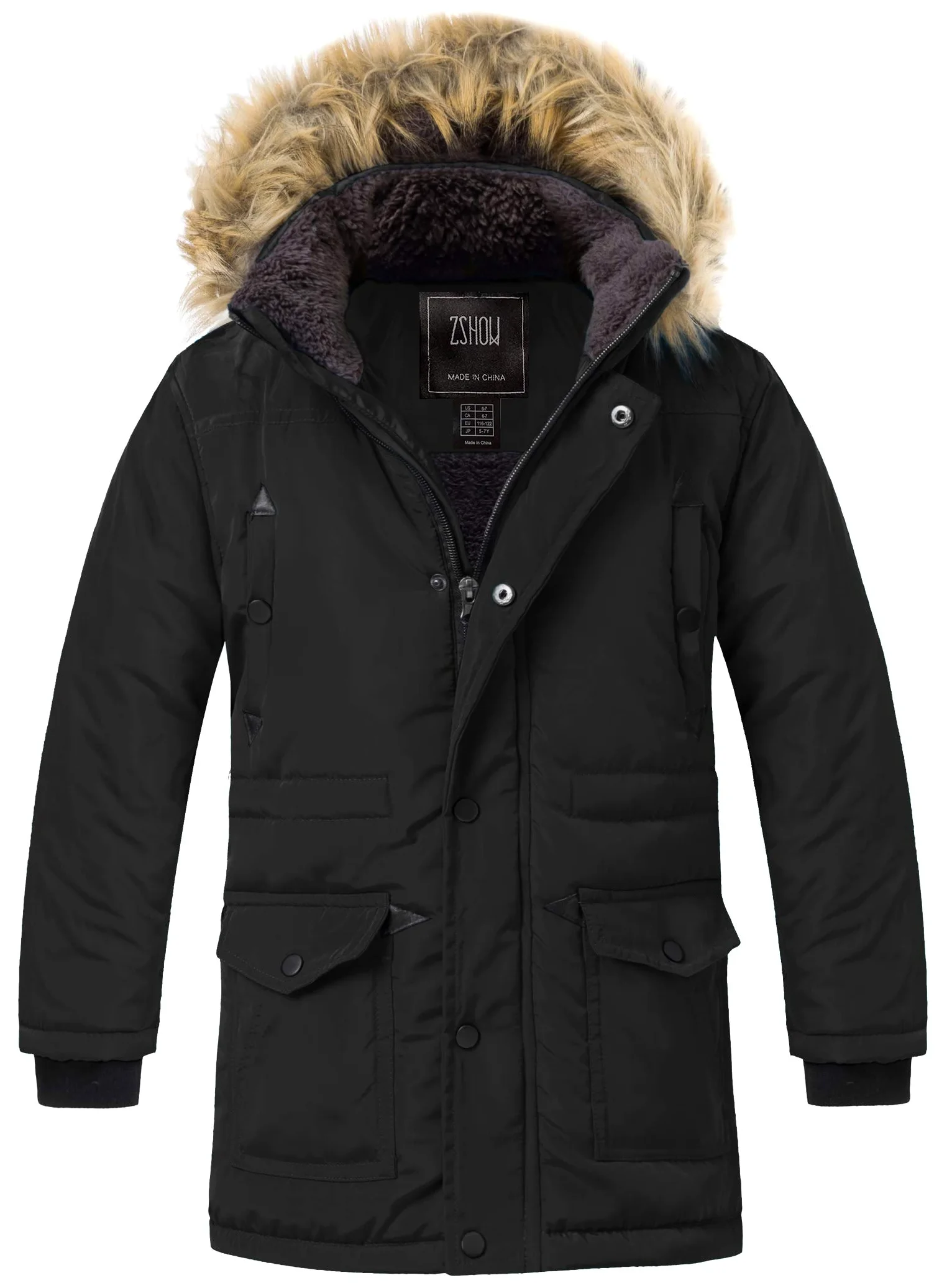 ZSHOW Abrigo Largo de Invierno Chaqueta Gruesa de Algodón Abrigada Forro de Lana al Aire Libre Resistente al Agua Parka con Capucha con Piel Sintética a Prueba de Viento para Niños